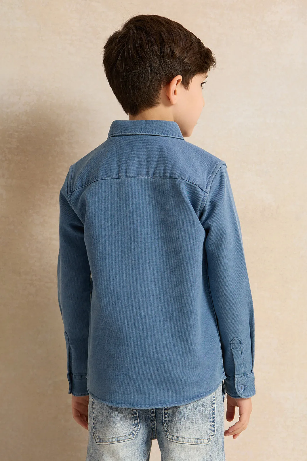 Boys Blue And White Shirt With T-Shirt Set (2 Piece)