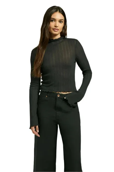 BRIXTON Women's Novelty Ribbed Turtleneck Long Sleeve Shirt Black
