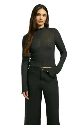 BRIXTON Women's Novelty Ribbed Turtleneck Long Sleeve Shirt Black
