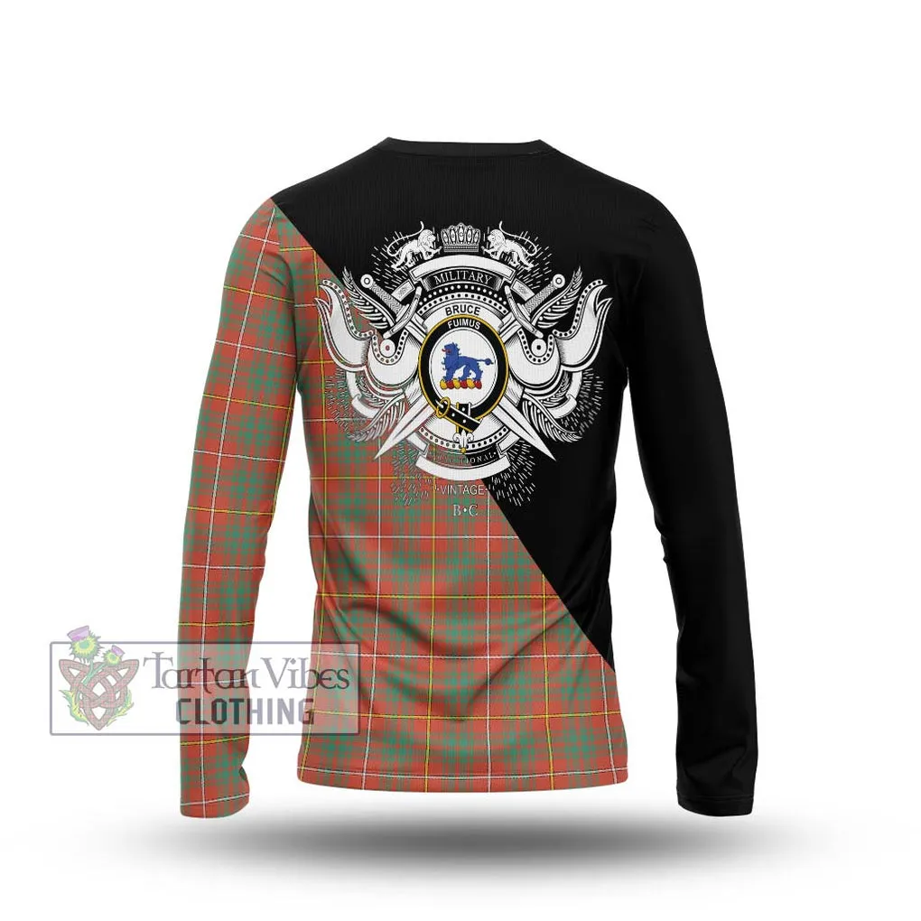 Bruce Ancient Tartan Long Sleeve T-Shirt with Family Crest and Military Logo Style