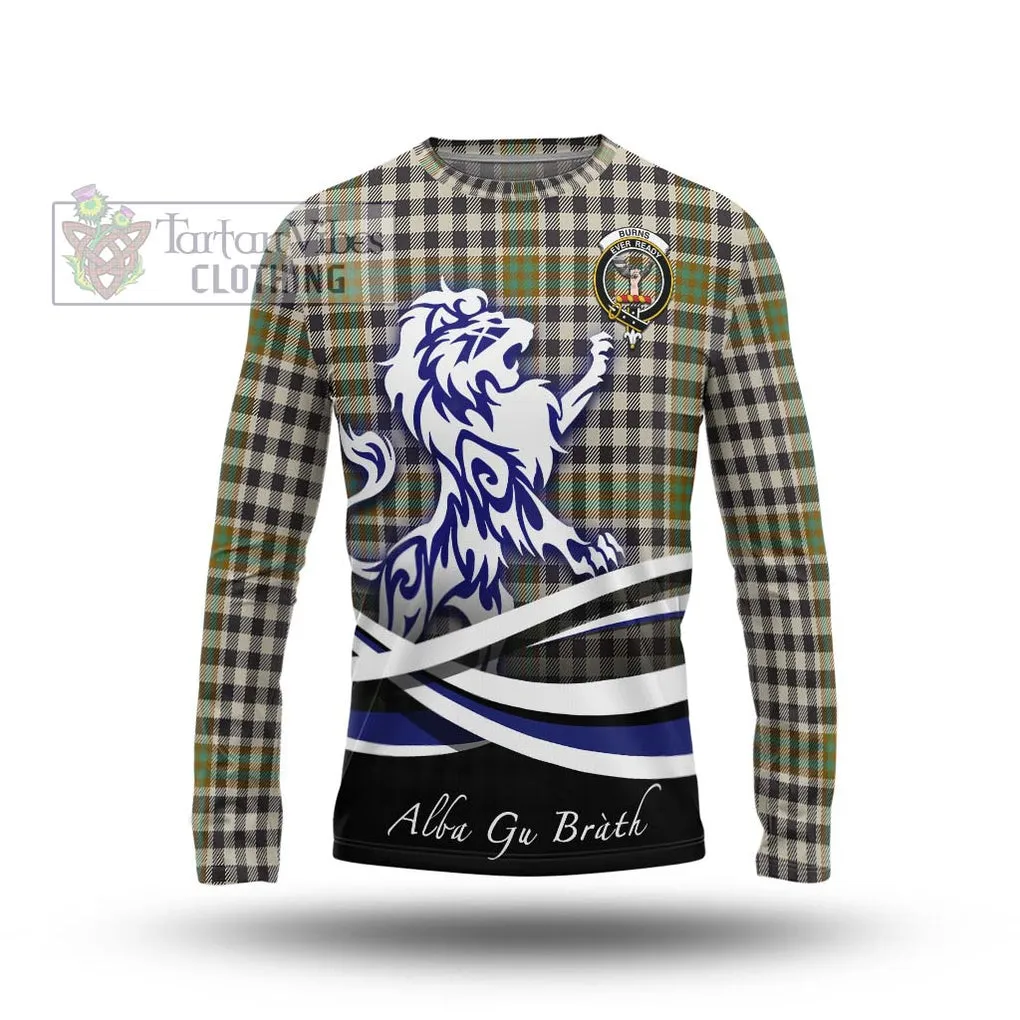Burns Check Tartan Long Sleeve T-Shirt with Alba Gu Brath Regal Lion Emblem