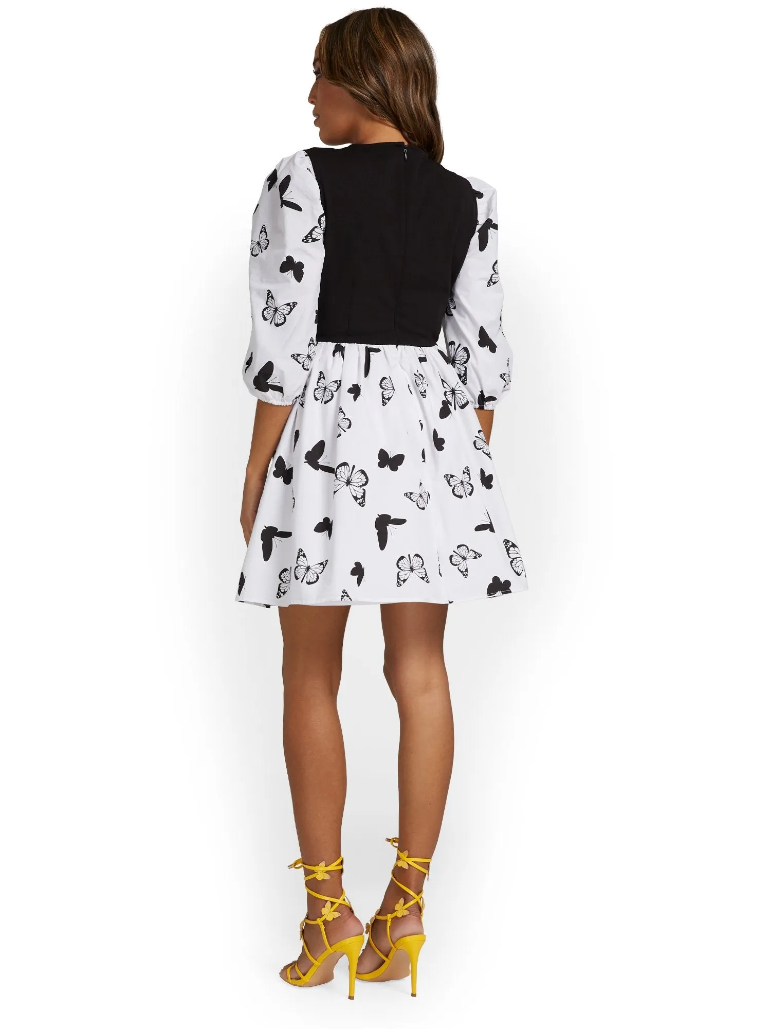 Butterfly-Print Twofer Dress