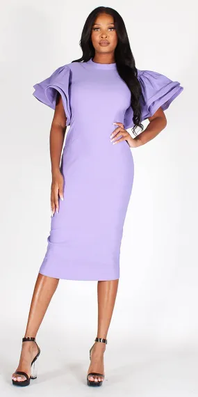 Callimoda EI1853 Lilac - Knit Tiered Sleeve Dress