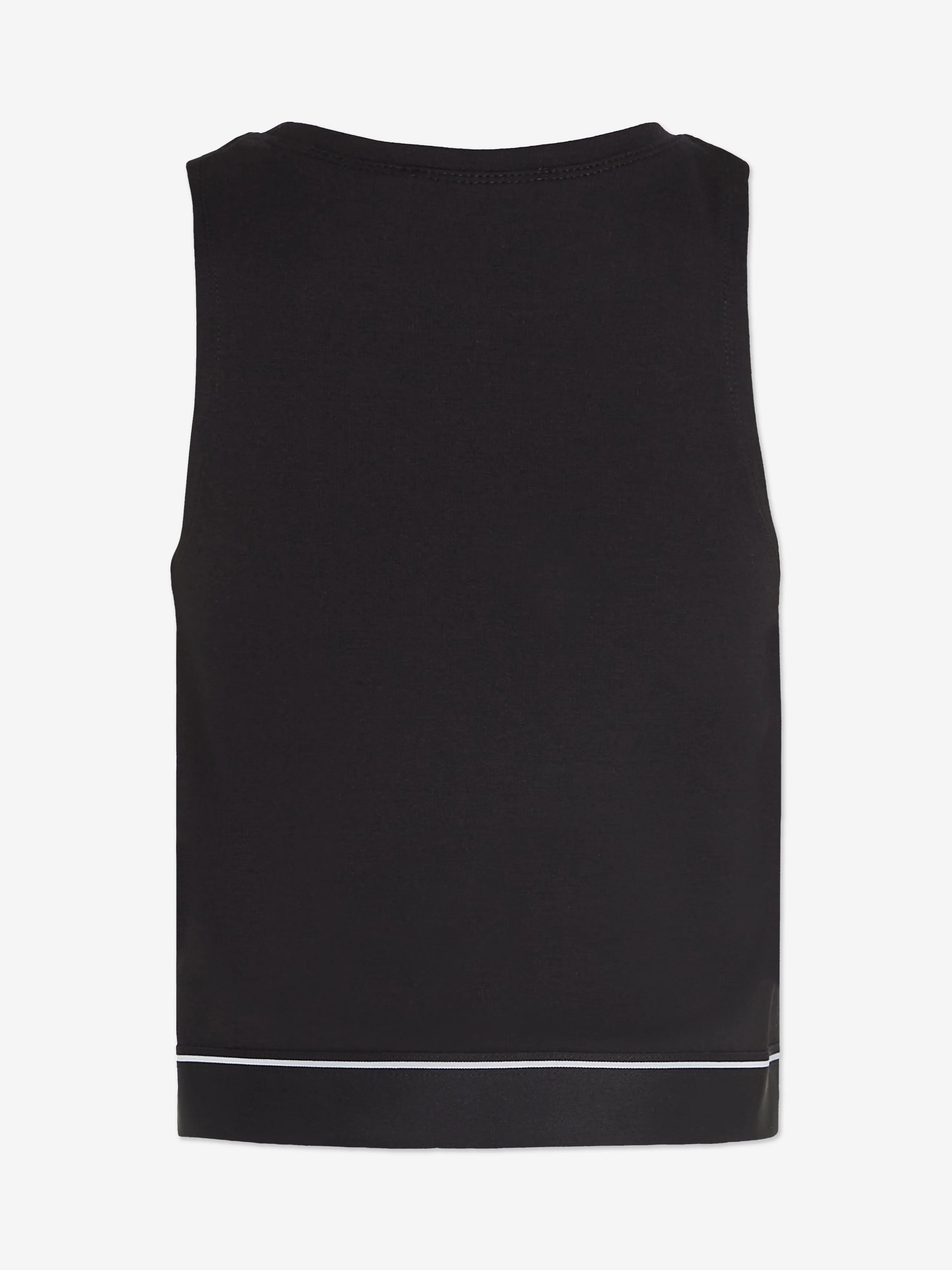 Calvin Klein Girls Logo Tape Sleeveless Punto Top in Black