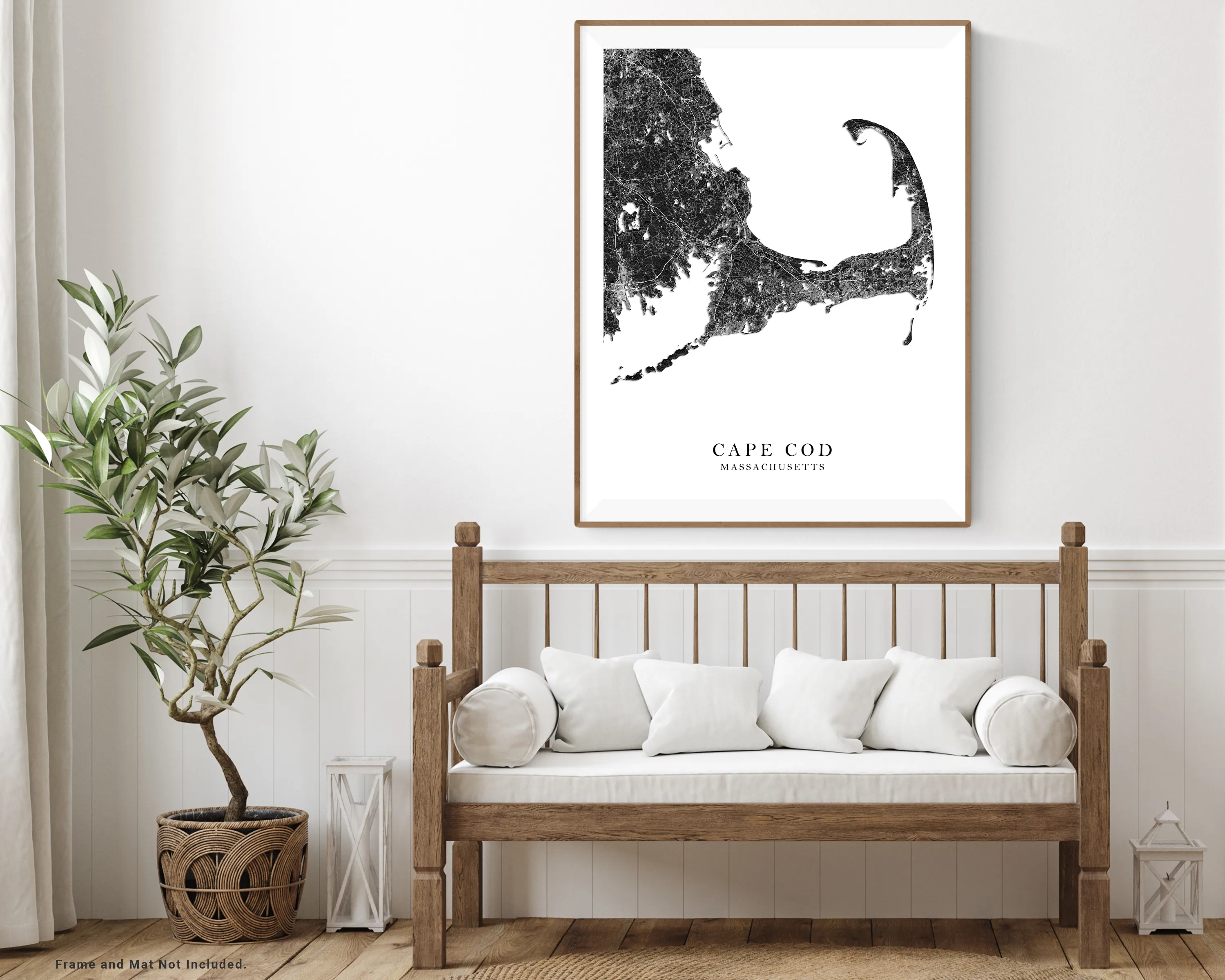 Cape Cod Map Wall Art Print Poster, Black and White Topogrpahic New England Massachusetts Maps