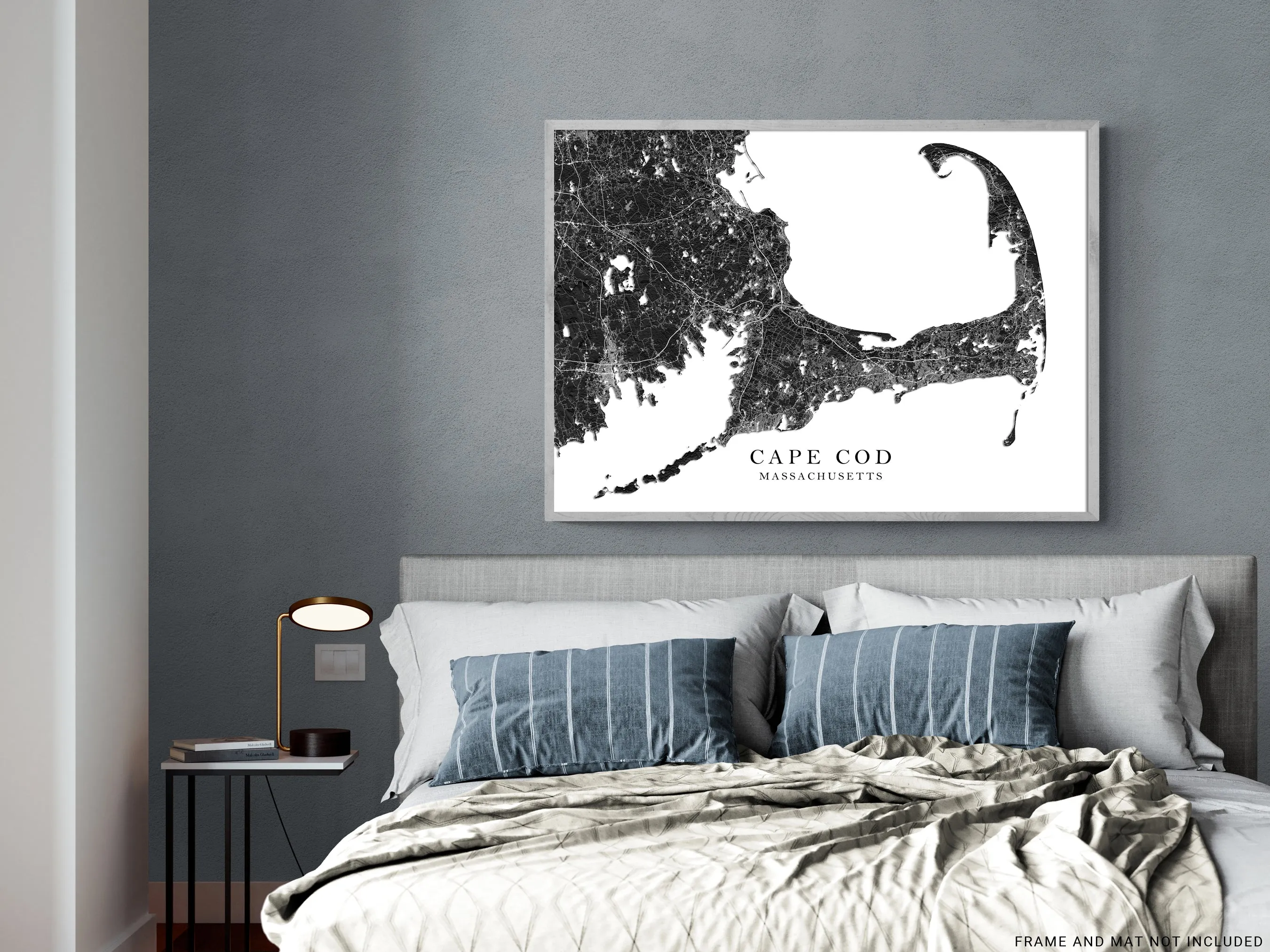 Cape Cod Map Wall Art Print Poster, Black and White Topogrpahic New England Massachusetts Maps