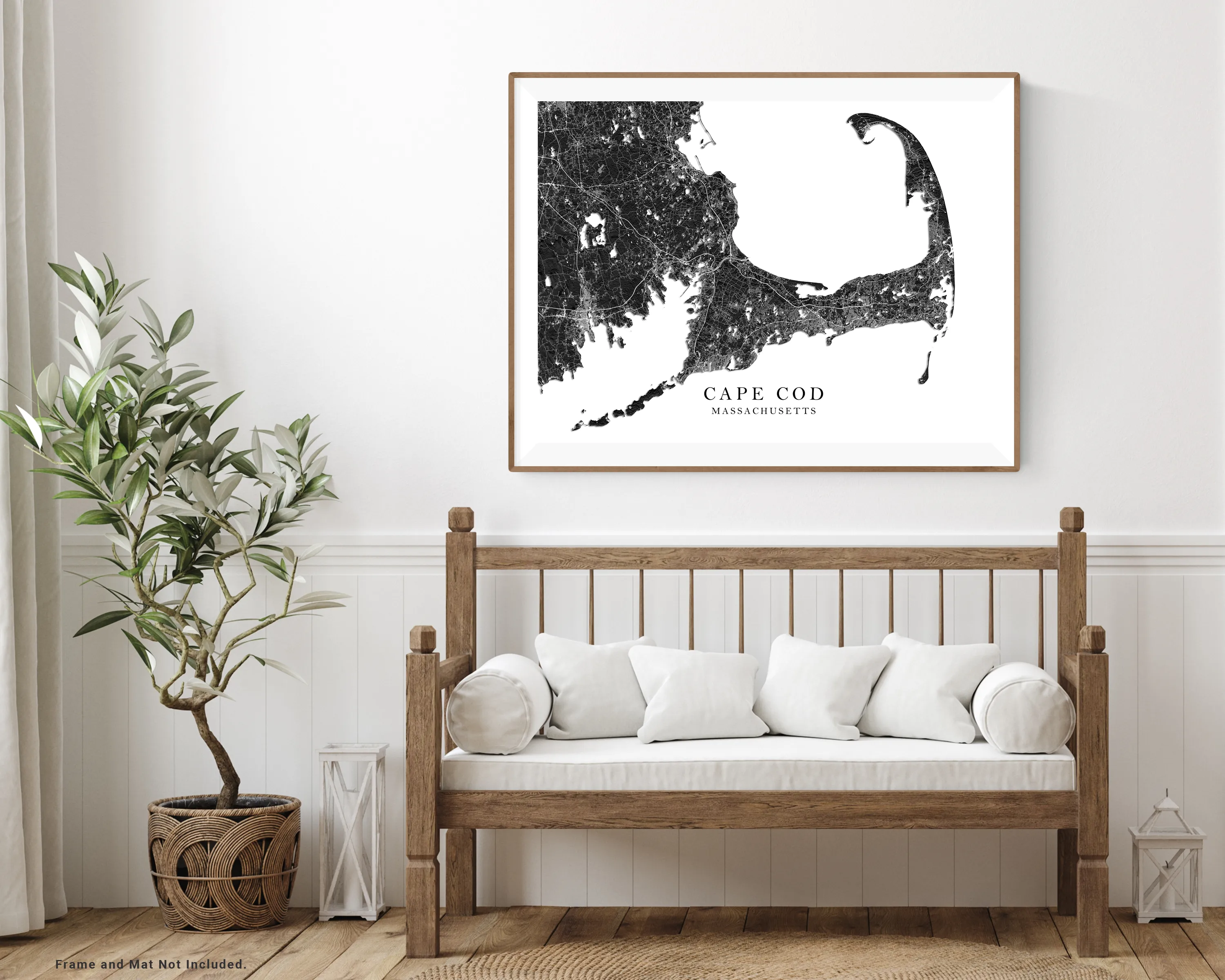 Cape Cod Map Wall Art Print Poster, Black and White Topogrpahic New England Massachusetts Maps
