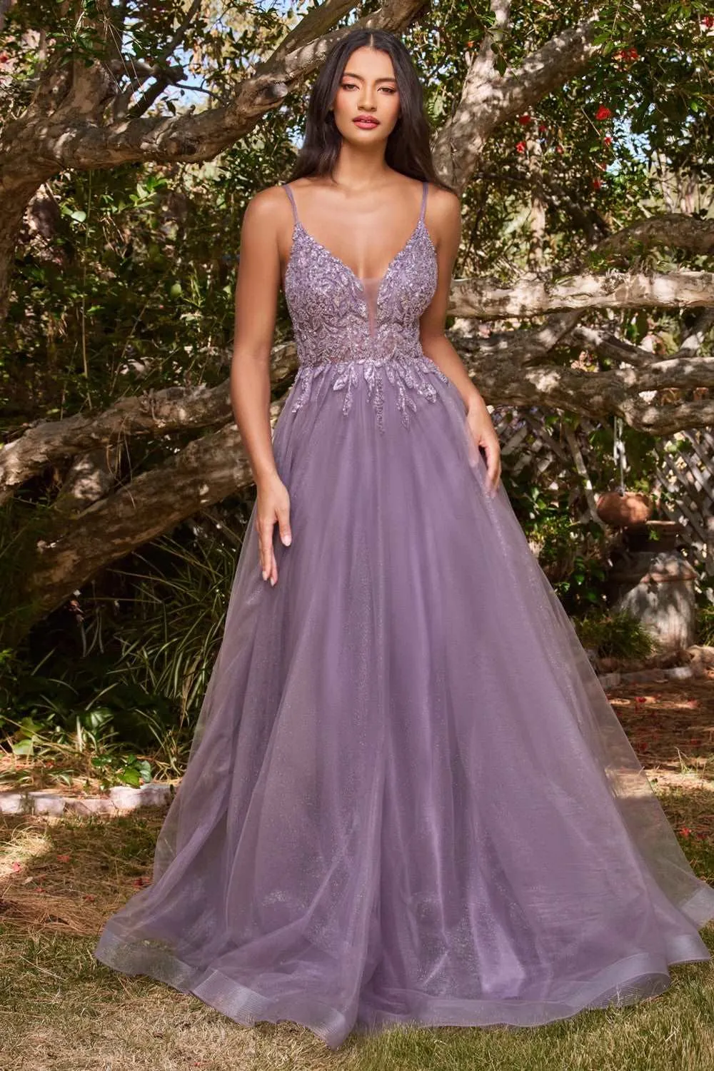 CD CD0154 - A-Line Prom Gown with Sheer Beaded Applique Bodice & Shimmer Tulle Skirt