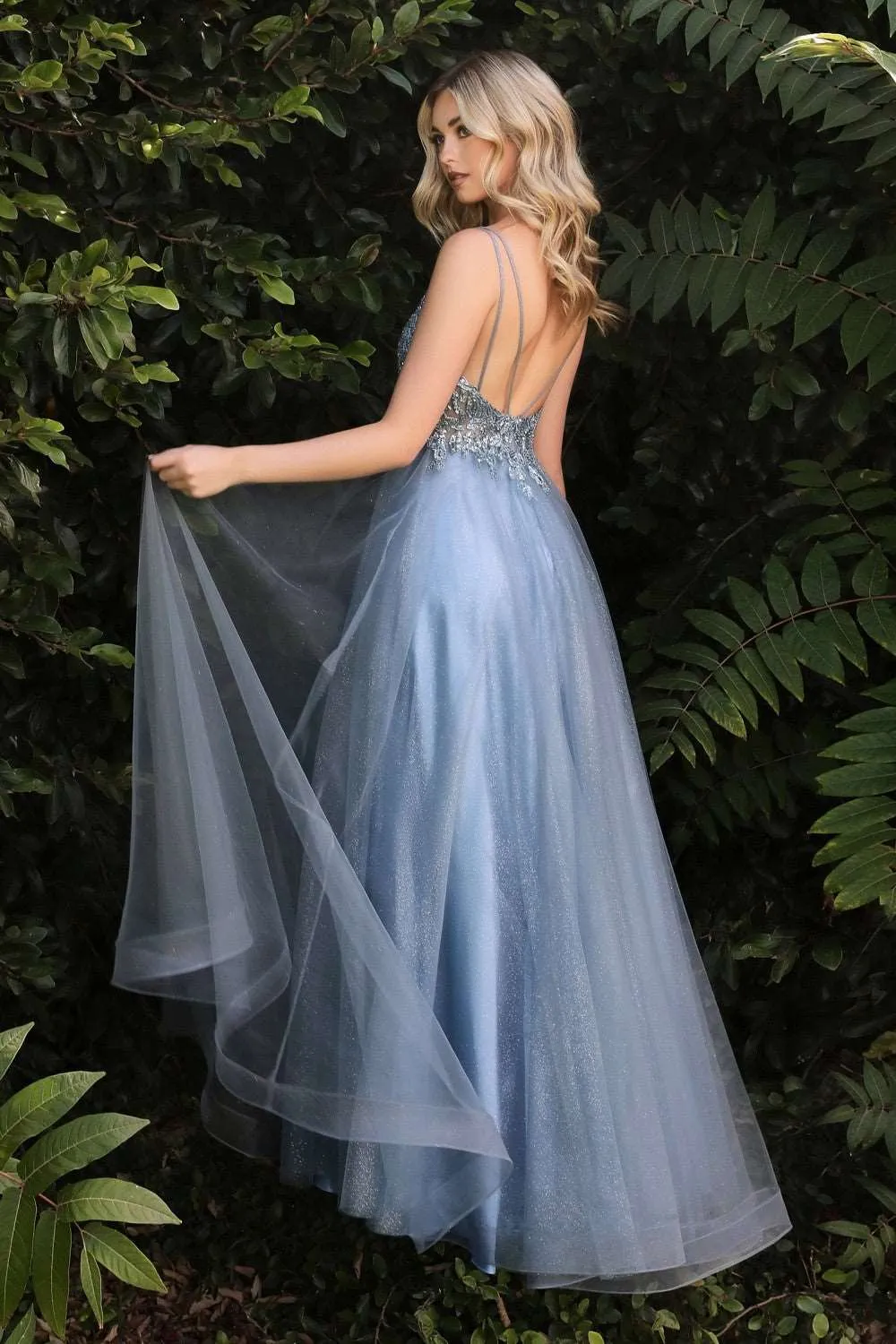CD CD0154 - A-Line Prom Gown with Sheer Beaded Applique Bodice & Shimmer Tulle Skirt