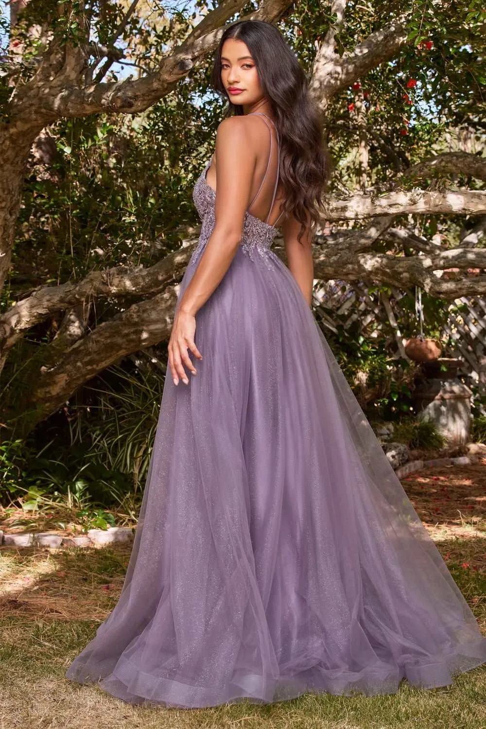 CD CD0154 - A-Line Prom Gown with Sheer Beaded Applique Bodice & Shimmer Tulle Skirt