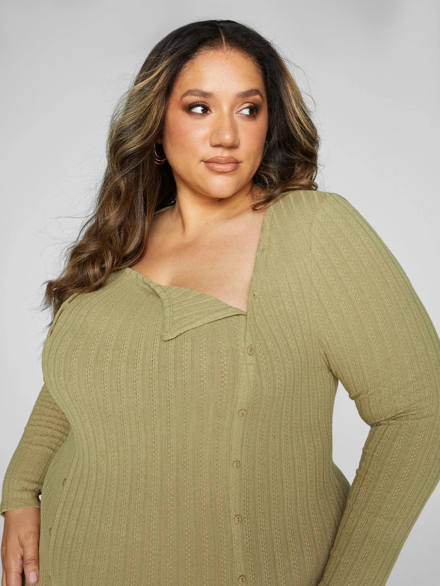 Cece Ribbed Knit Button Detail Maxi Dress