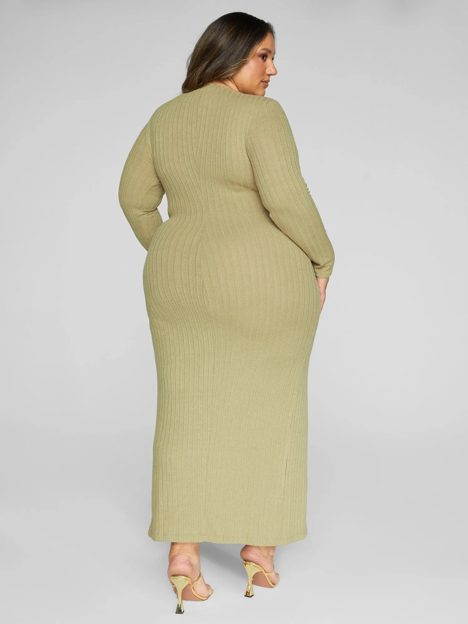 Cece Ribbed Knit Button Detail Maxi Dress