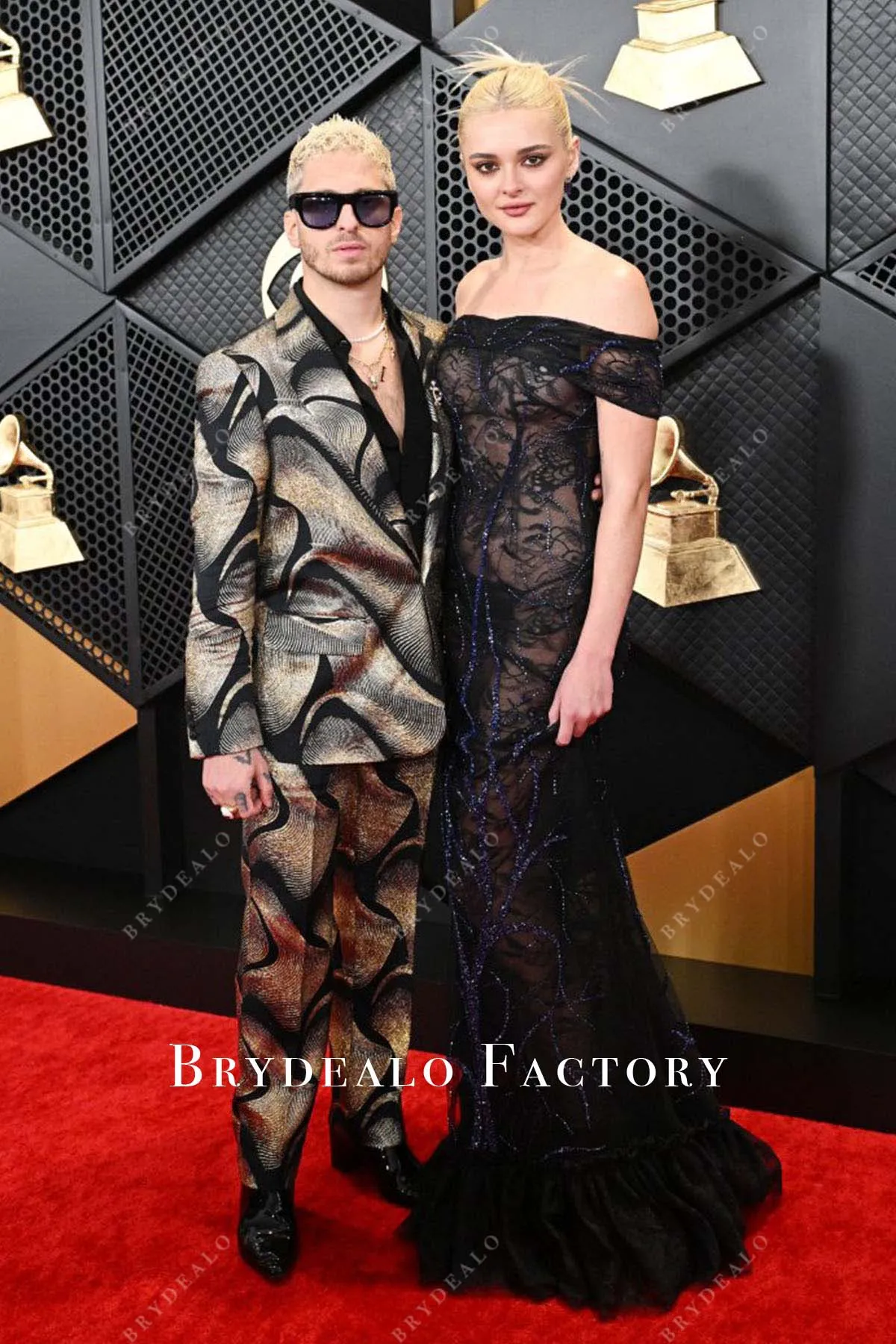 Charlotte Lawrence Black Lace 2024 Grammys Red Carpet Dress