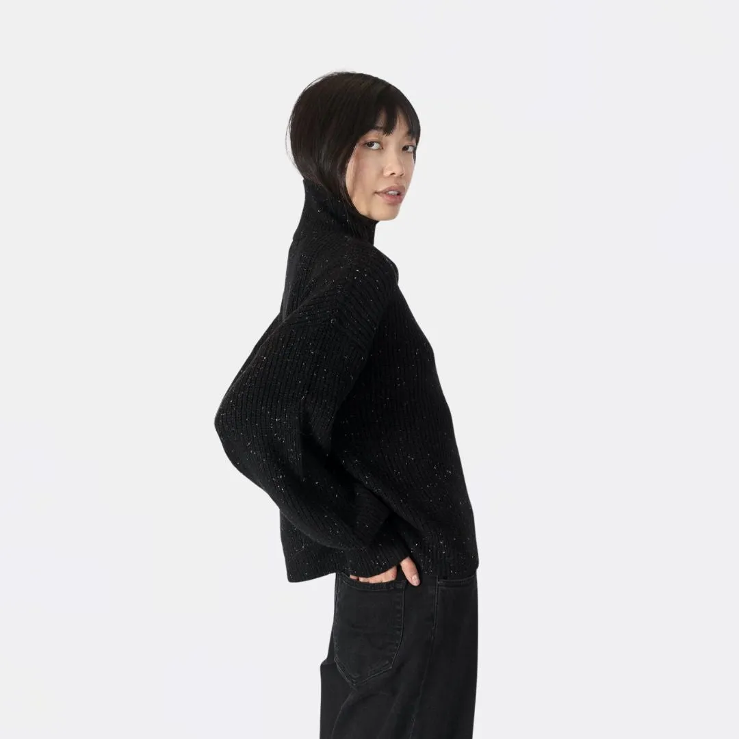 Chase Ribbed Quarter Zip Sweater (Black Fleck)