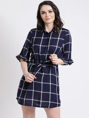 Check Skater Dresss With Ruffles On The Sleeves