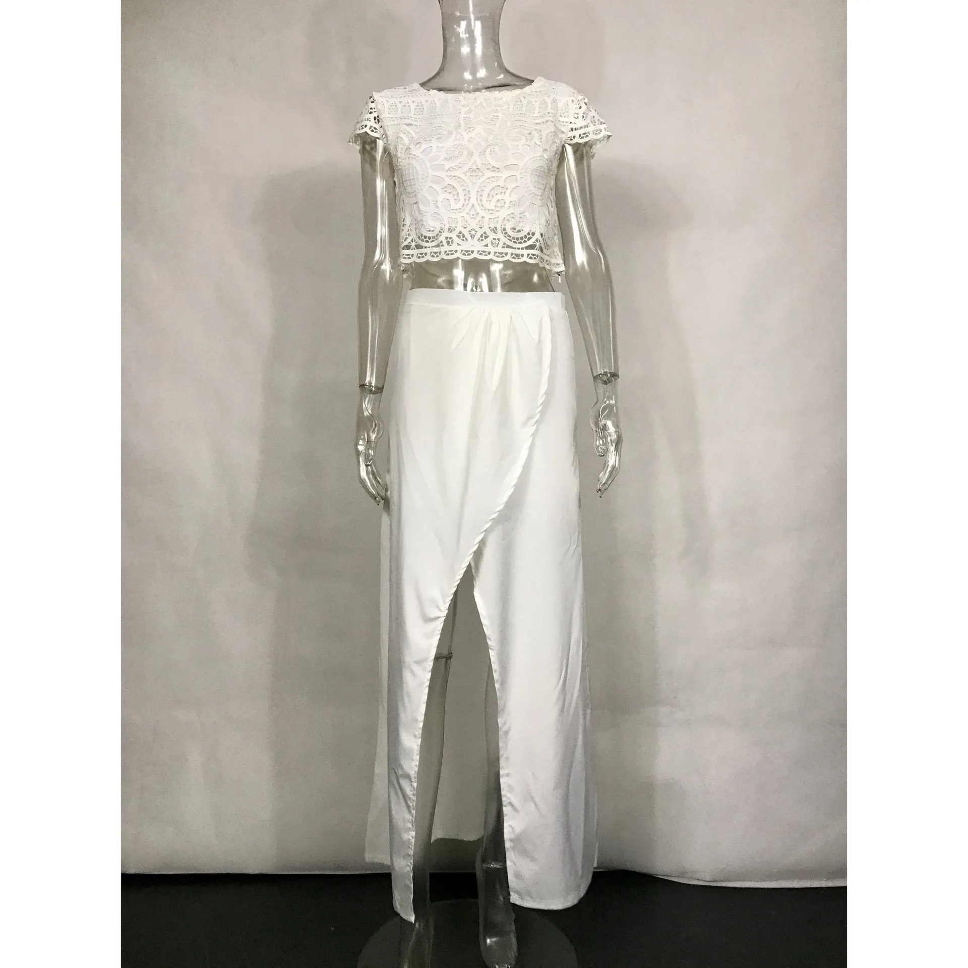 Clearance Scoop Lace Crop Top Split Long Skirt Dress Suit