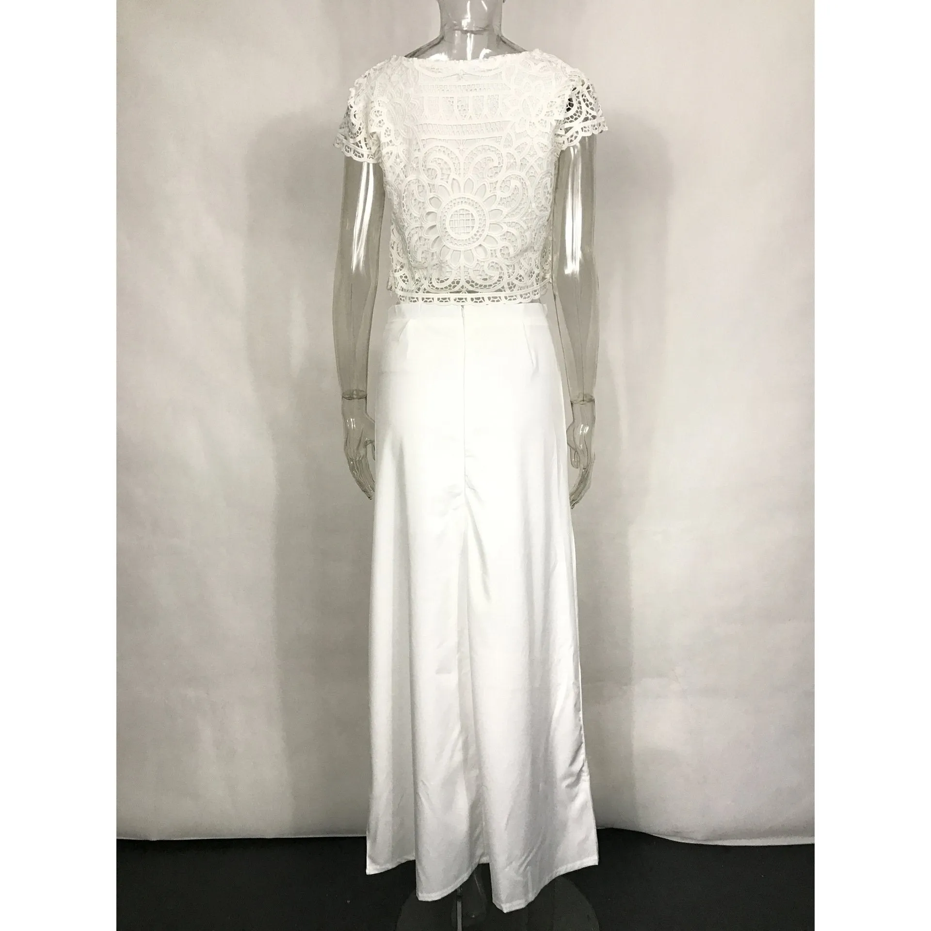 Clearance Scoop Lace Crop Top Split Long Skirt Dress Suit