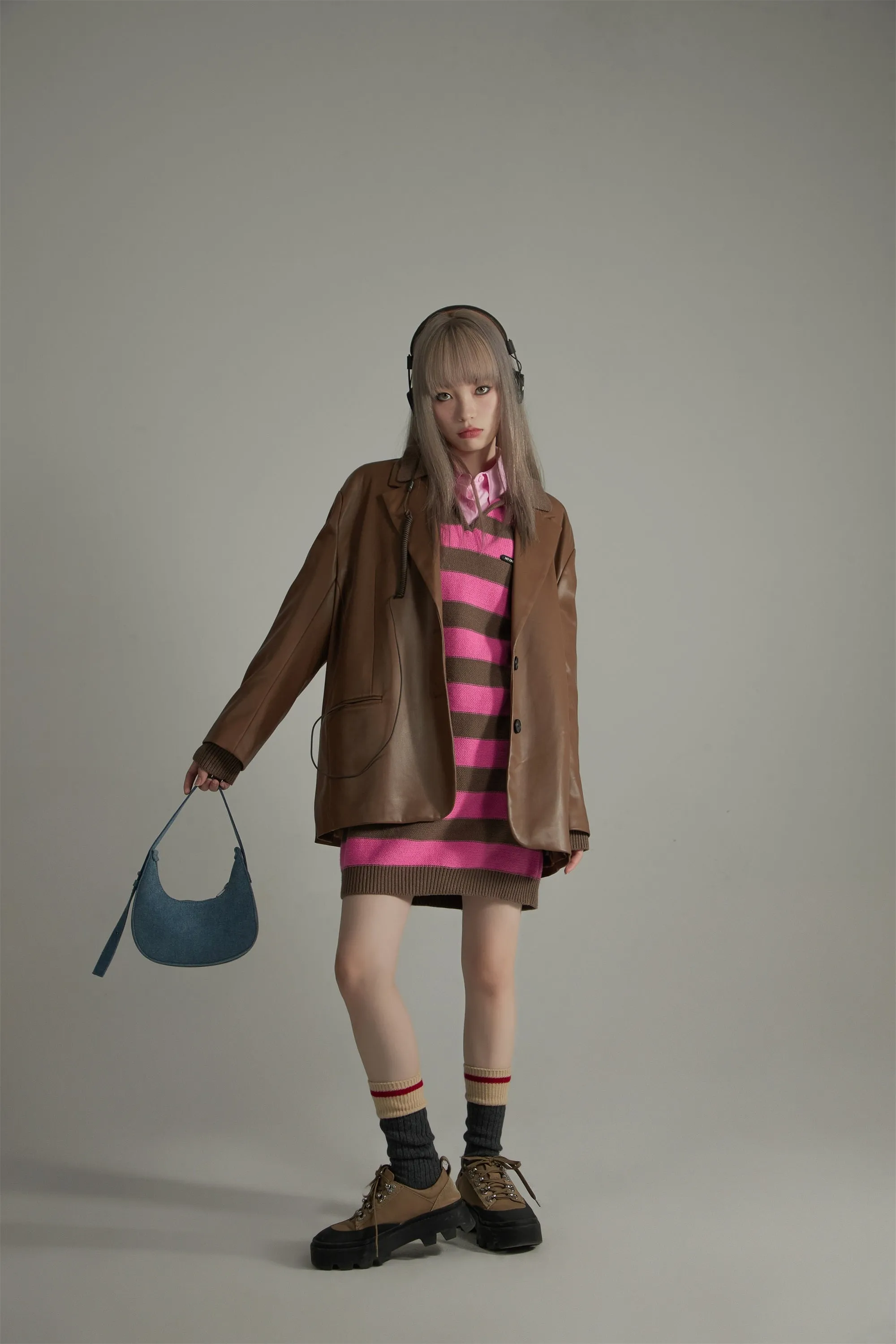 Color Stripe Polo Knit Dress