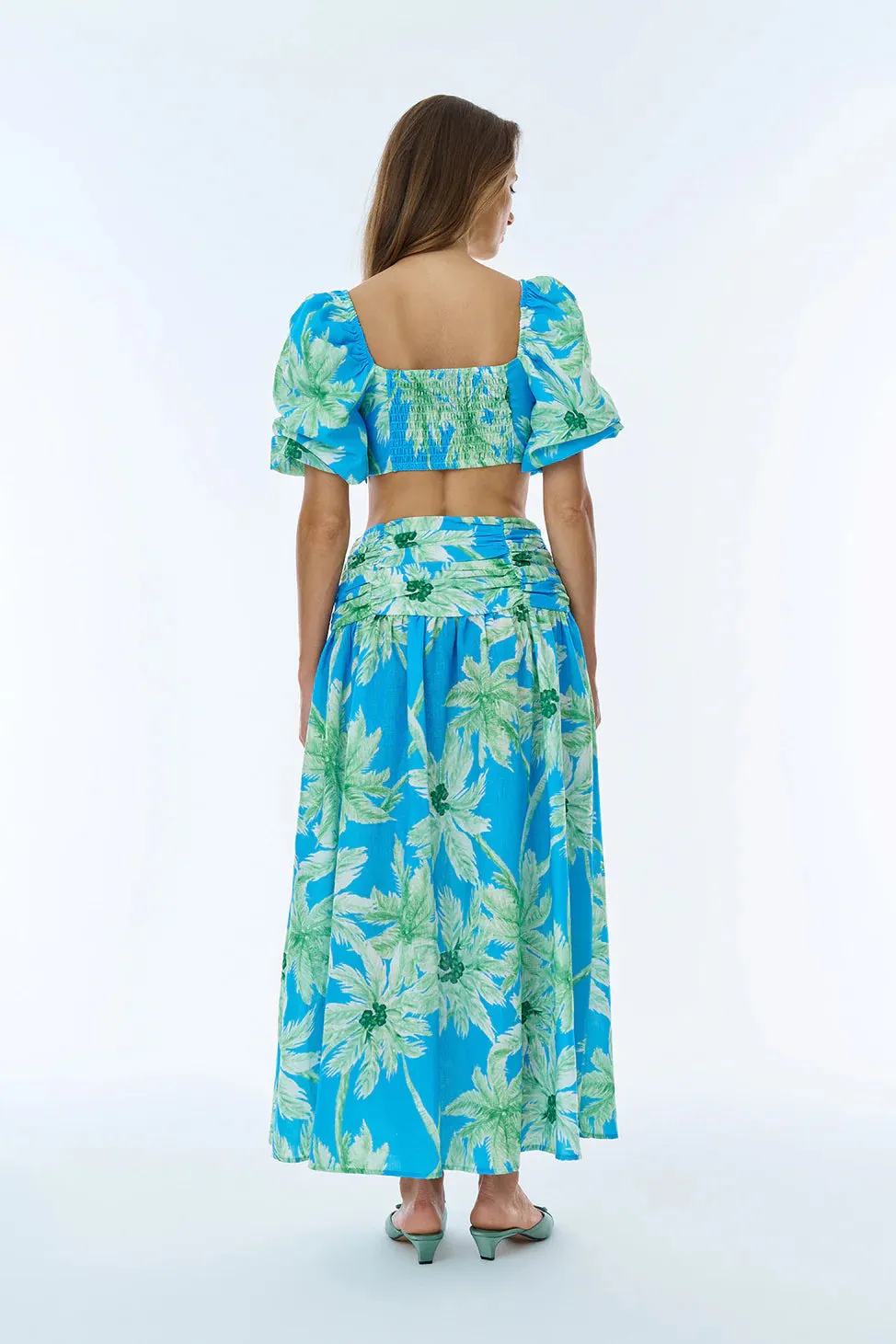 Colorful Patterned Slit Midi Skirt Mint