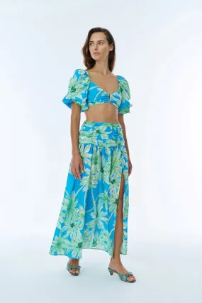 Colorful Patterned Slit Midi Skirt Mint