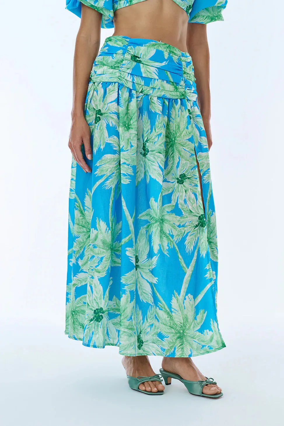 Colorful Patterned Slit Midi Skirt Mint