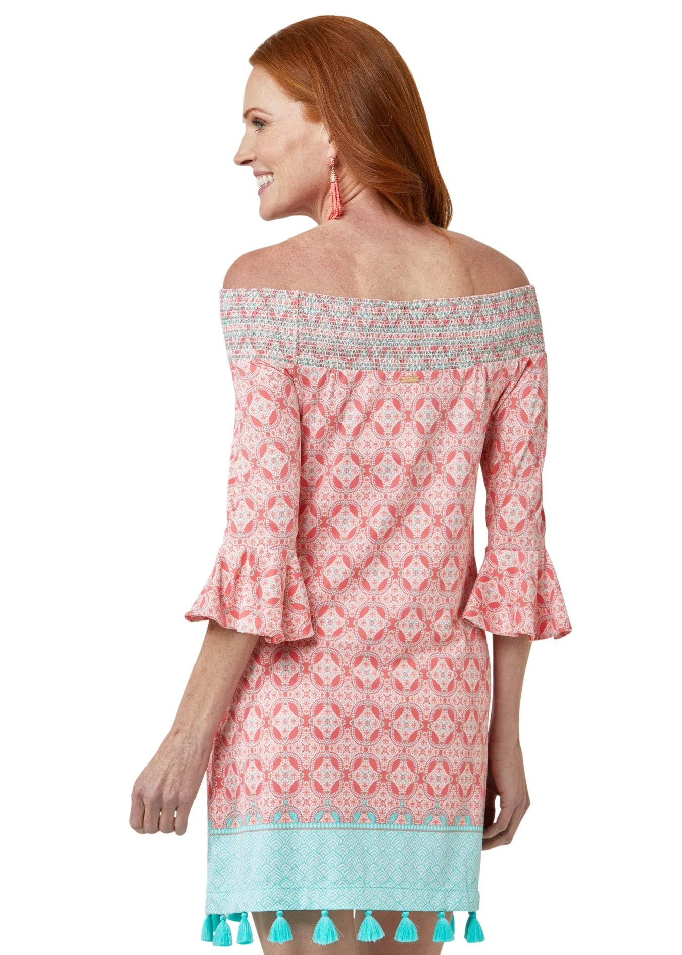 Coral Tides Off the Shoulder Dress