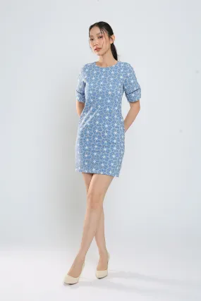 Corey Midi Dress in Blue Eyelet