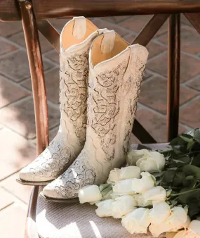 Corral Women's Boot A3322 White Glitter Crystals Wedding Boot