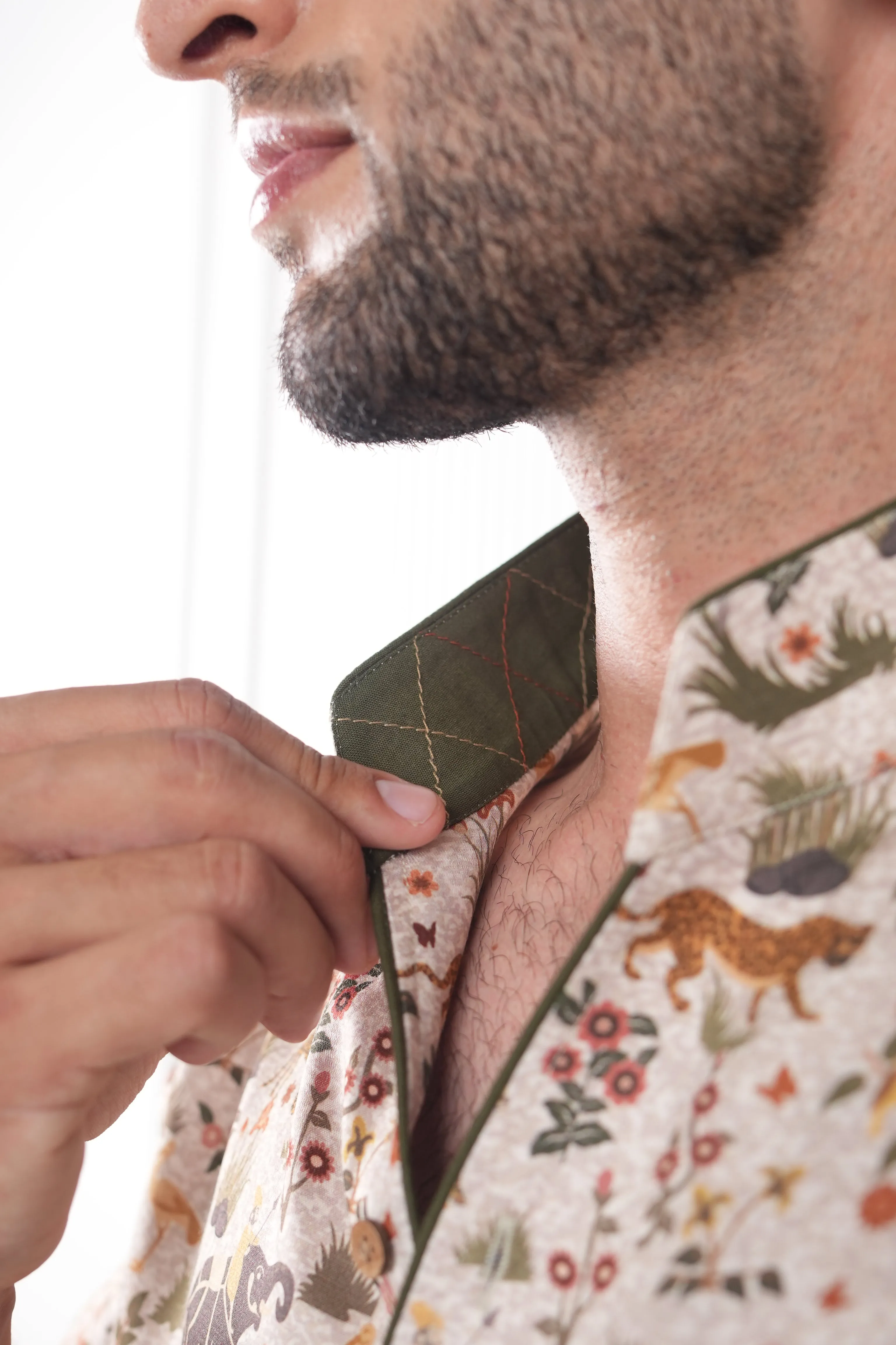 Cream Jungle Print Silk Shirt