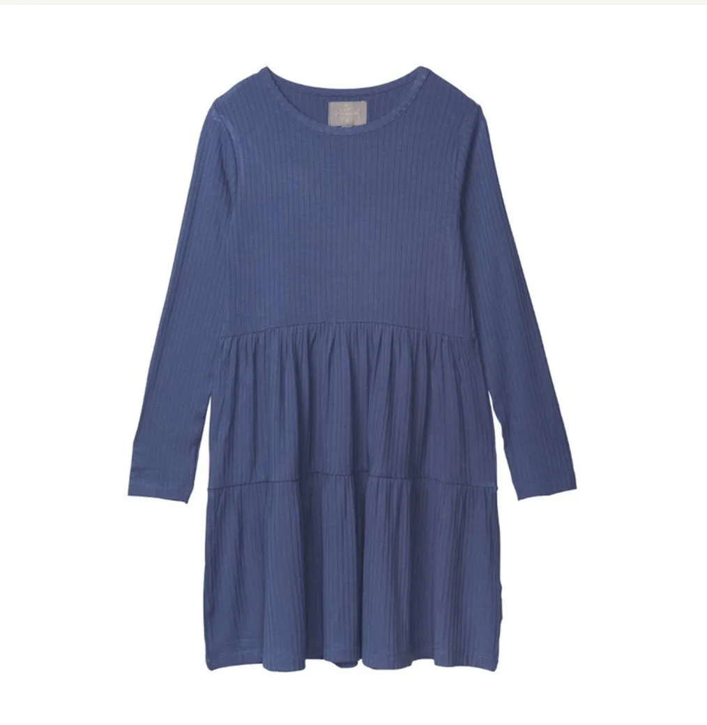 Creamie Vintage Indigo Ribbed Viscose Dress: Size 7 to 14