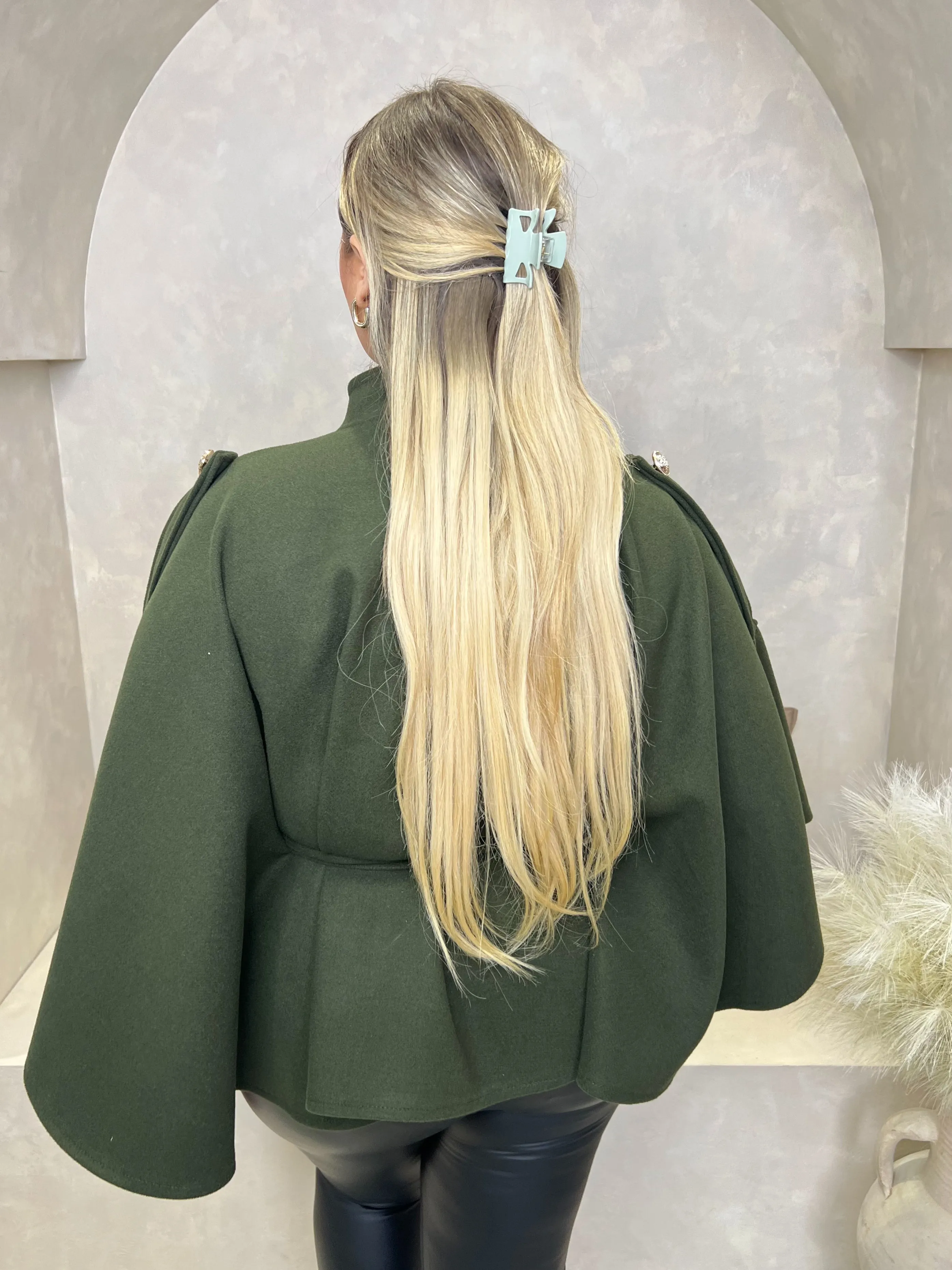 Curve Khaki Tie Belt Shoulder Detail Cape