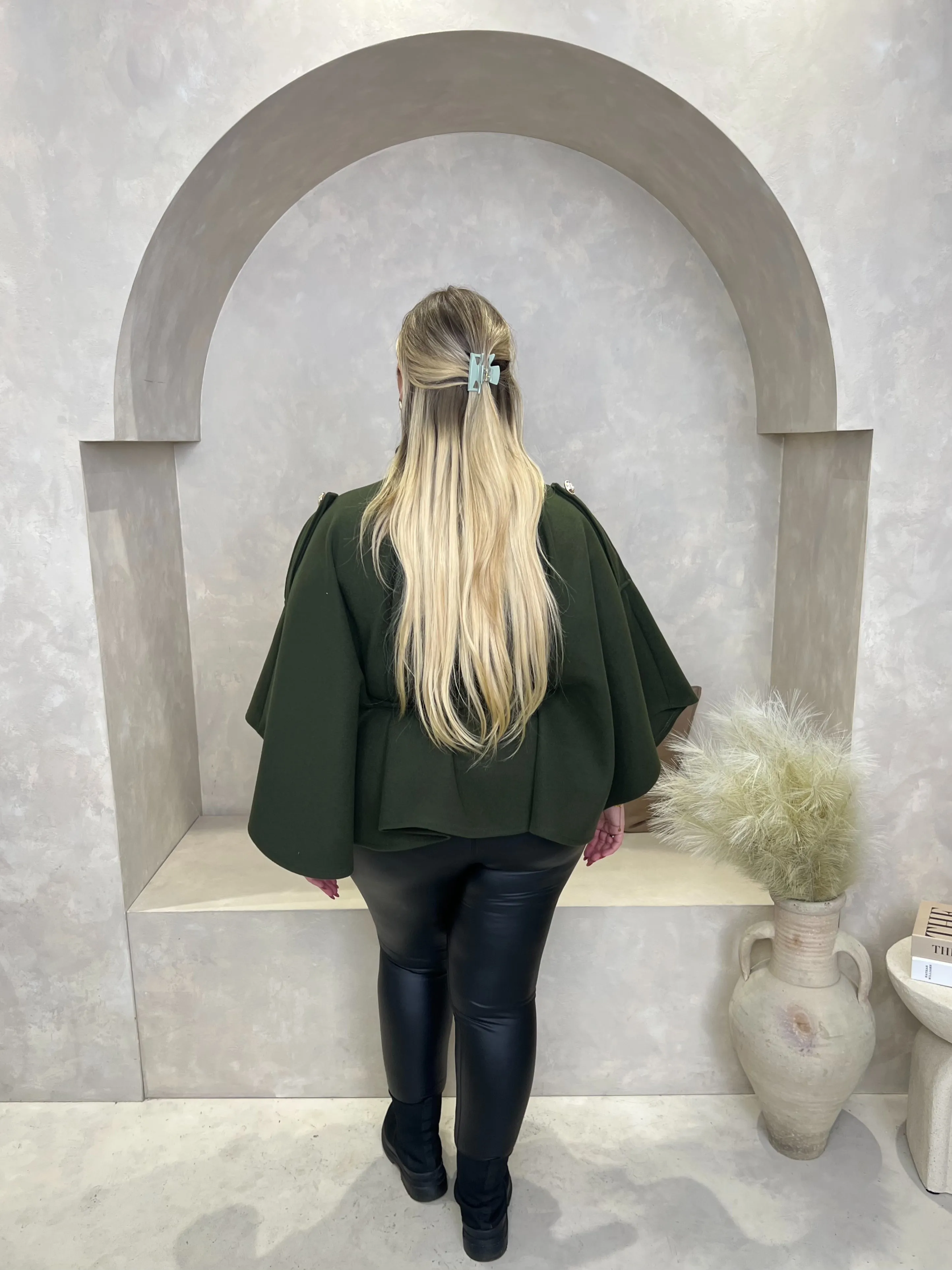 Curve Khaki Tie Belt Shoulder Detail Cape