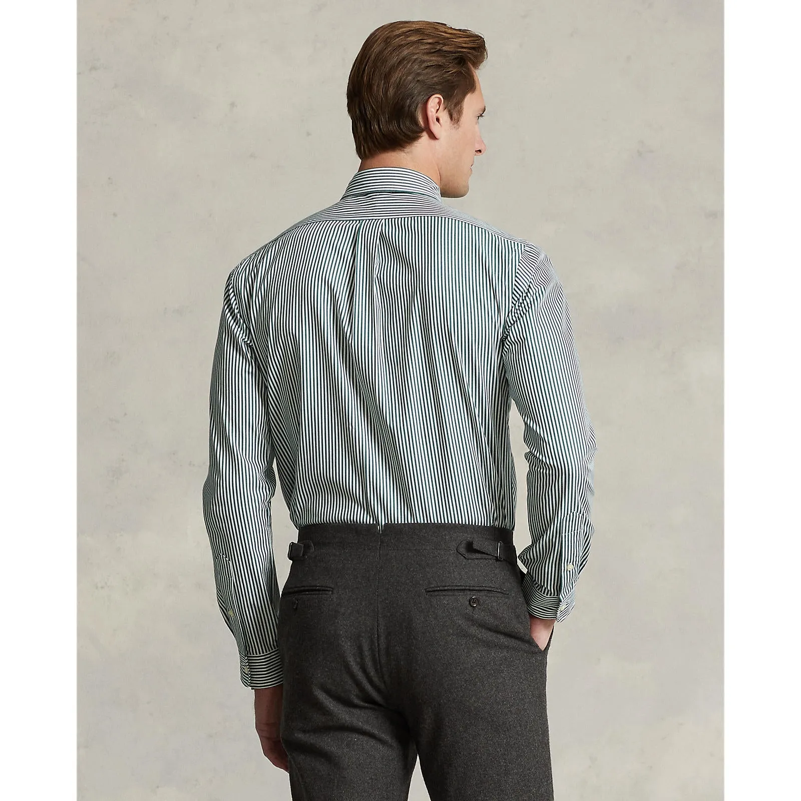 Custom Fit Stretch Poplin Shirt - Stripe - Pine & White