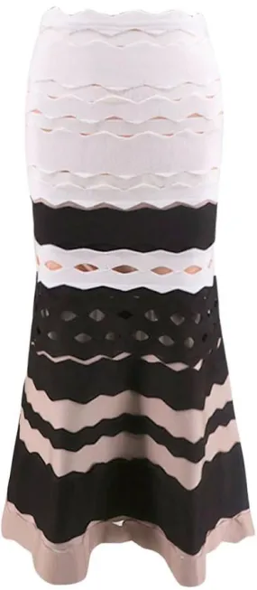 Cut-Out Jacquard Scalloped Midi Bandage Skirt