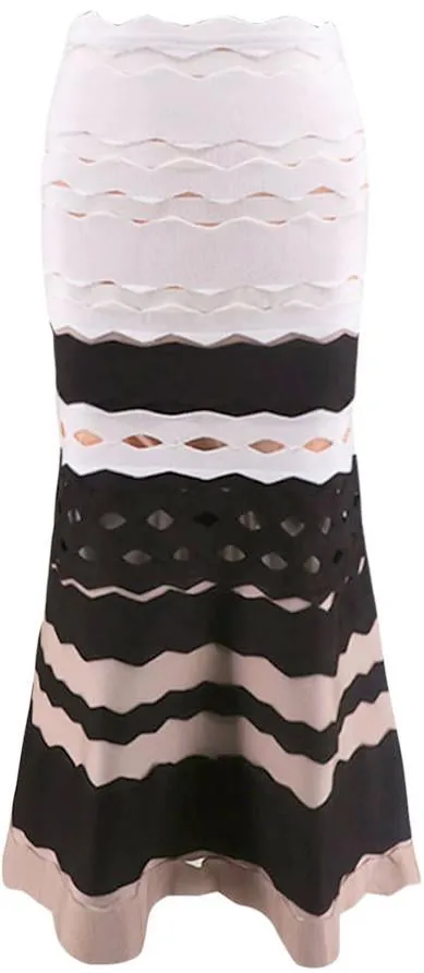 Cut-Out Jacquard Scalloped Midi Bandage Skirt