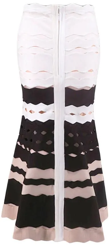Cut-Out Jacquard Scalloped Midi Bandage Skirt