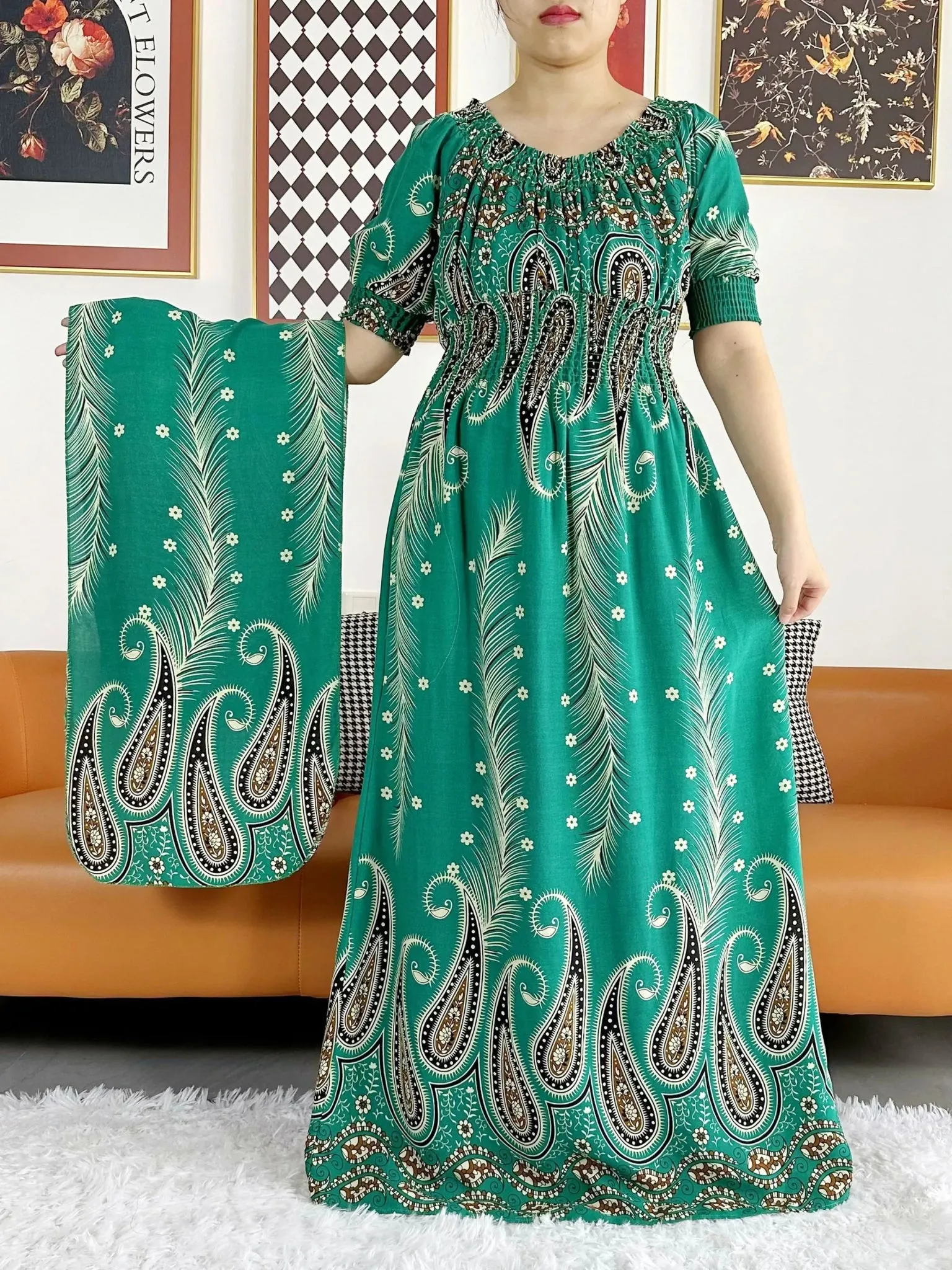 Dashiki Cotton Floral Print Dress for Women - Vibrant Tie-dye Design, Short Sleeves