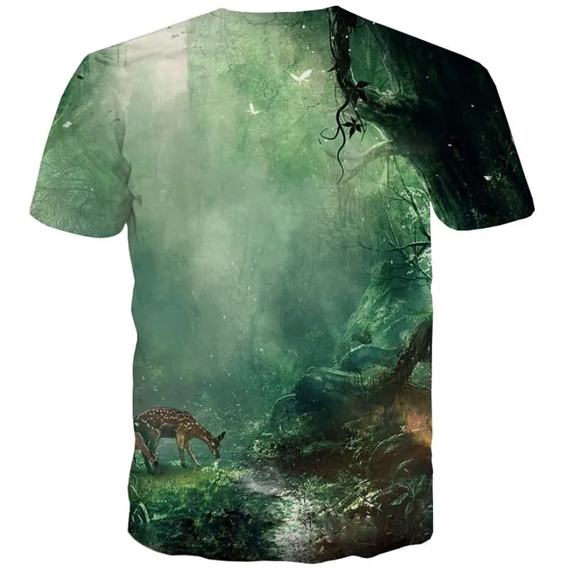 Deer T-shirt Men Animal T shirts Funny Forest Tshirts Cool Tree Tshirt Anime