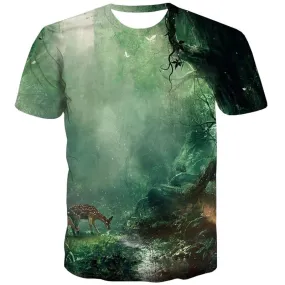 Deer T-shirt Men Animal T shirts Funny Forest Tshirts Cool Tree Tshirt Anime