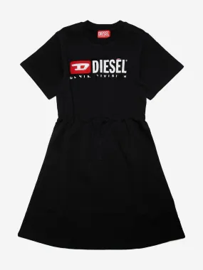 Diesel Girls Logo Jersey Dress in Black