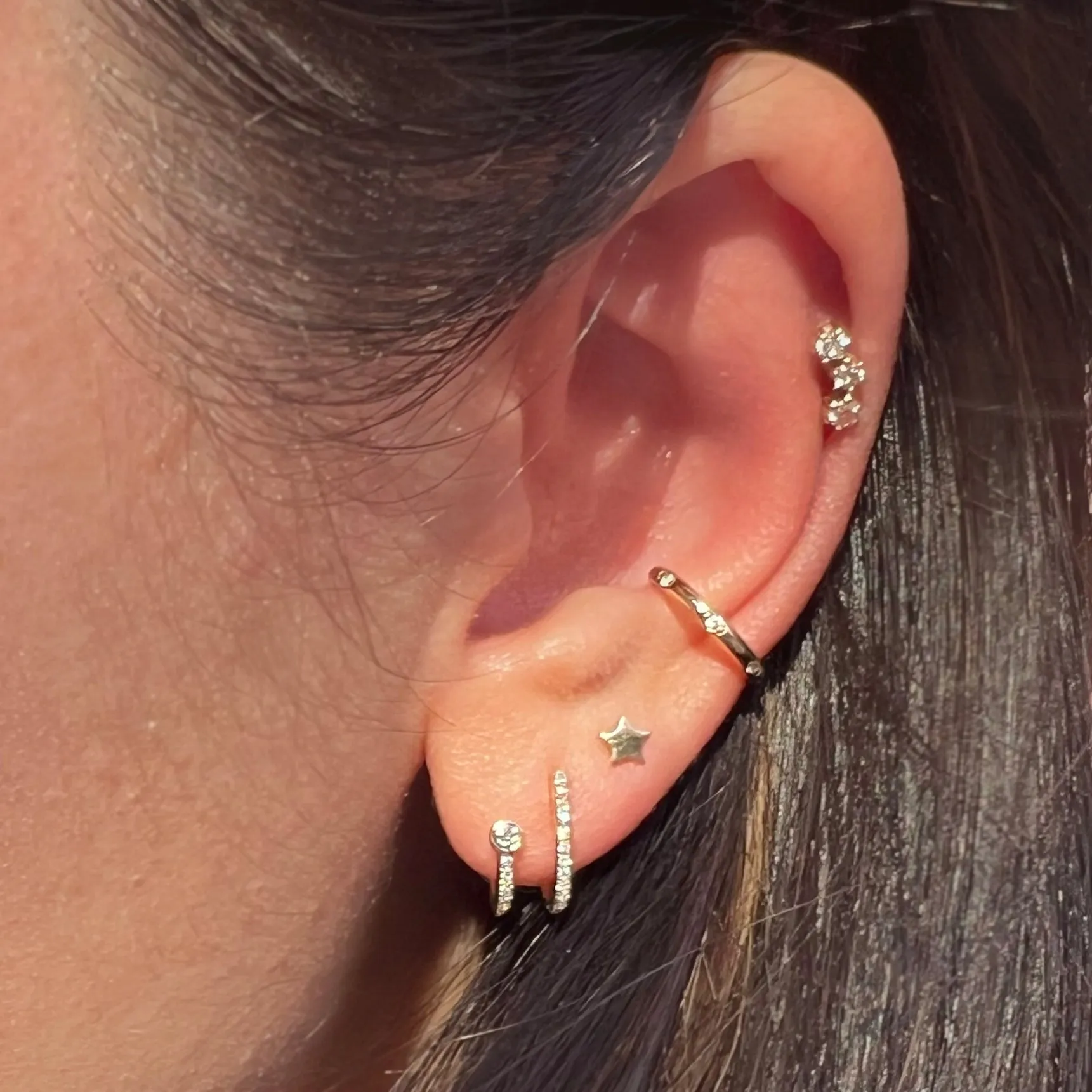 Double Huggie Earrings With Loop and Diamonds