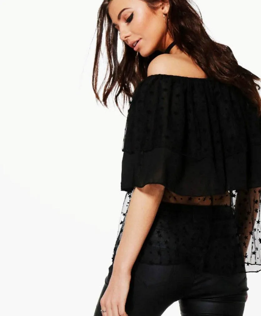 Double Layer Black Bardot Festival Top