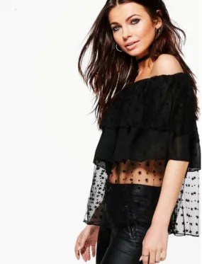 Double Layer Black Bardot Festival Top