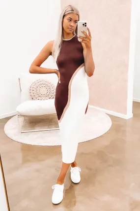 Dualité Knit Midi Dress White Brown