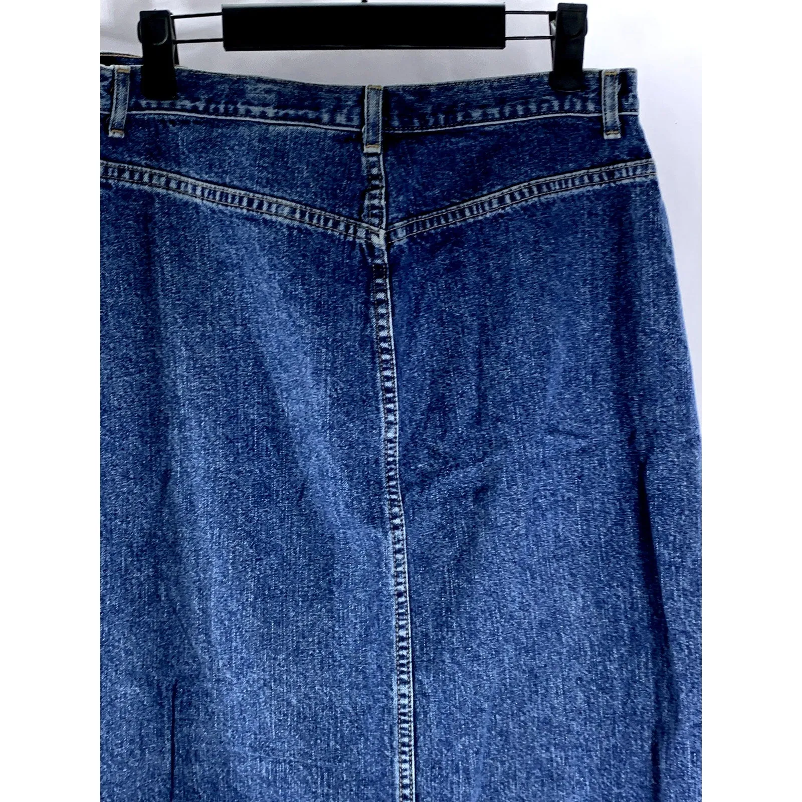 EDDIE BAUER Women's Dark Blue Denim Front-Slit Straight Midi Skirt SZ 8