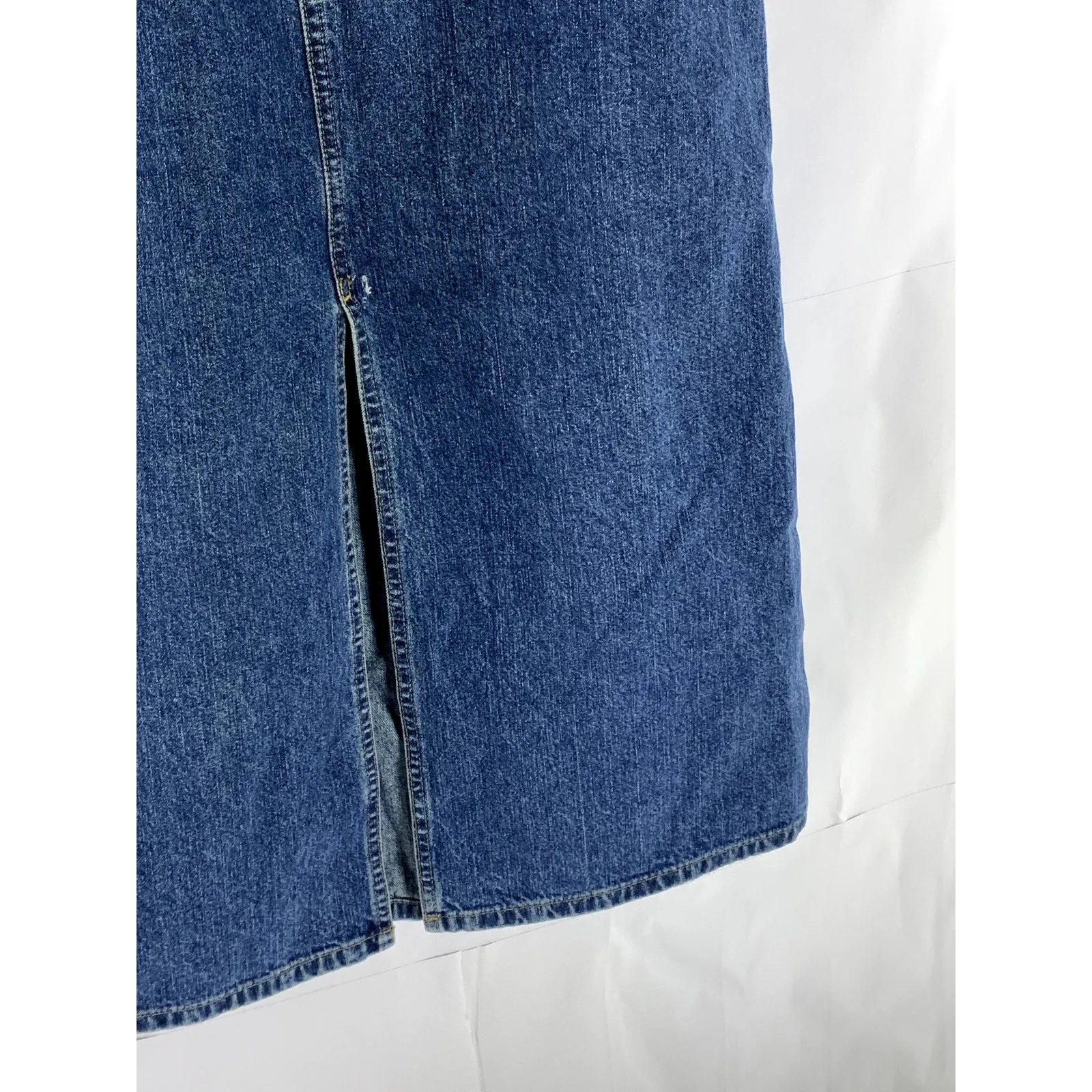 EDDIE BAUER Women's Dark Blue Denim Front-Slit Straight Midi Skirt SZ 8