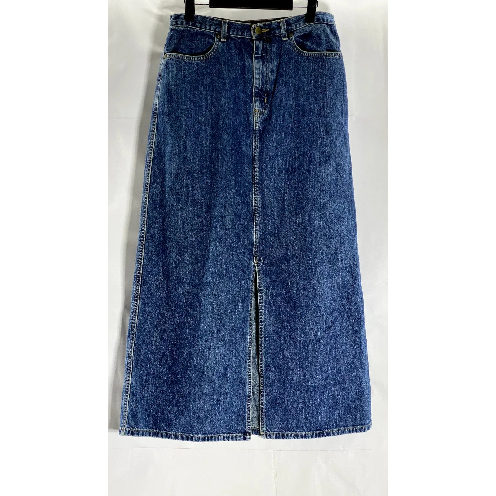 EDDIE BAUER Women's Dark Blue Denim Front-Slit Straight Midi Skirt SZ 8