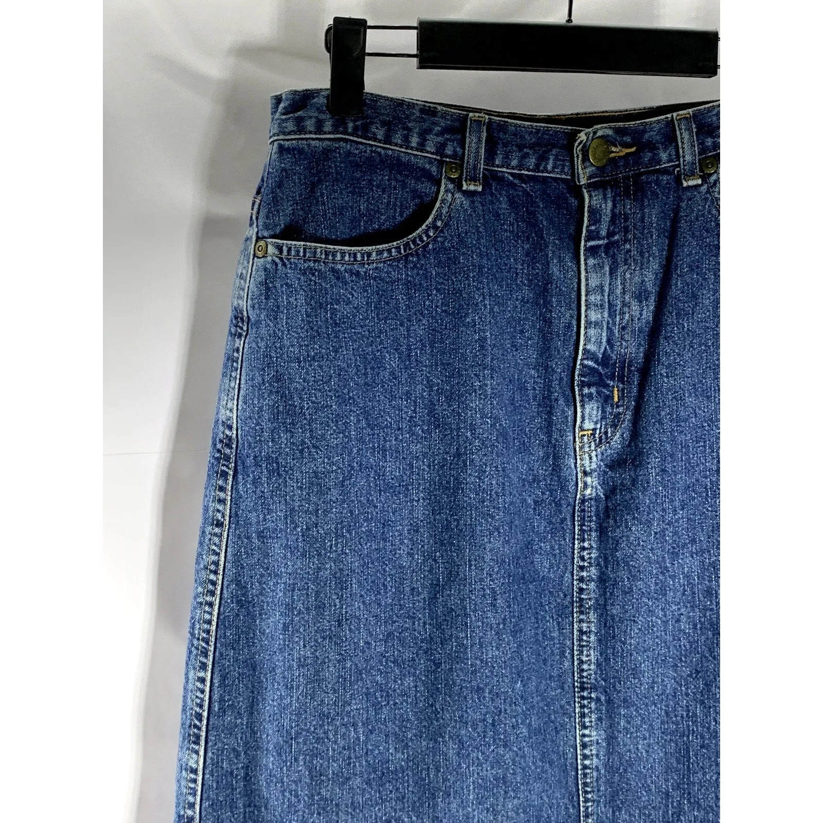 EDDIE BAUER Women's Dark Blue Denim Front-Slit Straight Midi Skirt SZ 8