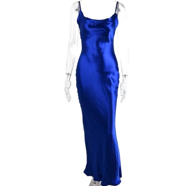 Elegant Sexy Ladies' Lace-up Spaghetti Strap Bodycon Satin Maxi Dress