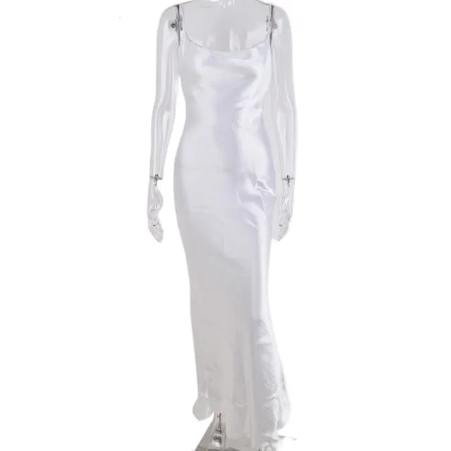 Elegant Sexy Ladies' Lace-up Spaghetti Strap Bodycon Satin Maxi Dress
